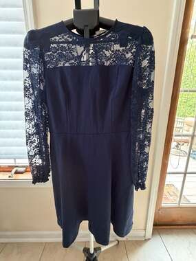 Holipick Navy Blue Lace Long Sleeve Dress Size M